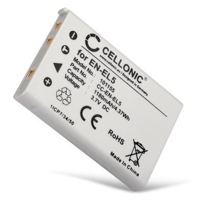 Bateria para Nikon Coolpix P520, Nikon Coolpix 3700, Nikon Coolpix 6000, Nikon 5200, Coolpix P3, Coolpix P510, Coolpix P100 - Batería para Cámaras Nikon EN-EL5 1180mAh de CELLONIC