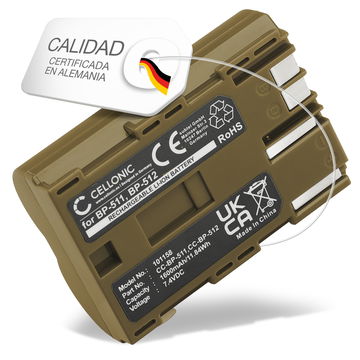 Batería para Canon 5D, Canon 40D, Canon 300D, Canon 20D, Canon 50D, Canon 30D, Canon PowerShot G5, Canon G2, Canon G6 - Batería para Cámaras Canon BP-511 / BP-511A / BP-512 1600mAh de CELLONIC
