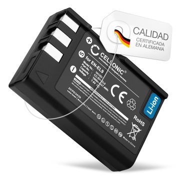 Batería para Nikon D3000, Nikon D5000, Nikon D40, Nikon D40, Nikon D60 - Batería para Cámaras Nikon EN-EL9a EN-EL9 EN-EL9e de 1000mAh 7.2V - 7.4V de CELLONIC