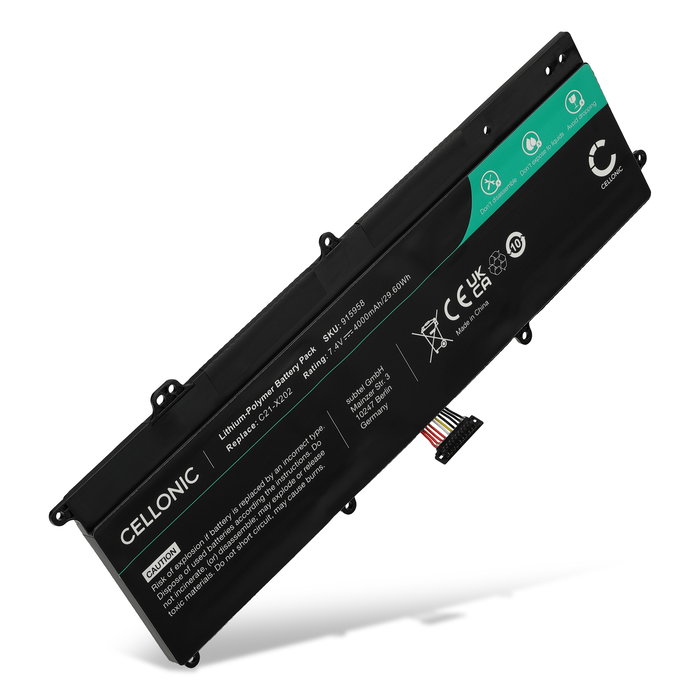 Batería ASUS para ordenador portátil ASUS X202E, X201E, F201E, S200E, F201 series, F202 series, Q200 series, R200 series, C21-X202 4000mAh 7.4V  de CELLONIC