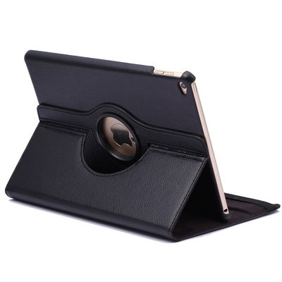 Funda tablets de subtel para iPad Air 2 (A1566/A1567), Funda para tablets en negro con soporte giratorio y cinta elástica, Protector de tablet de Cuero artificial
