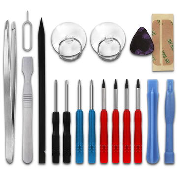 Set de 18 herramientas para reparación de móviles con 2 destornilladores Pentalobe, 4 destornilladores TORX, pinzas, ventosas | Herramientas de precisión para la reparación de smartphones