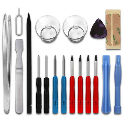 Set de 18 herramientas para reparación de móviles con 2 destornilladores Pentalobe, 4 destornilladores TORX, pinzas, ventosas | Herramientas de precisión para la reparación de smartphones