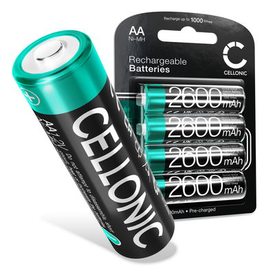 CELLONIC Pilas recargables AA NiMH 1.2V 2600mAh - 4x Pila AA / Mignon / R6 / LR6 / HR6 cargadas de larga duraci&oacute;n para tel&eacute;fono, vigilabeb&eacute;, mando a distancia, MP3, GPS, mando de XBOX