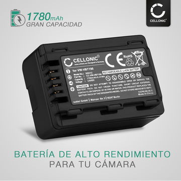 Bateria Panasonic VW-VBT190 VW-VKB180 -VBY100 1780mAh - Batería larga duración para cámaras Panasonic HC-V180 HC-V10 HC-V100 HC-V160 HC-V270 HC-V777 HC-V800 HC-VXF990 HC-VX980 HC-W580 HDC-SD40