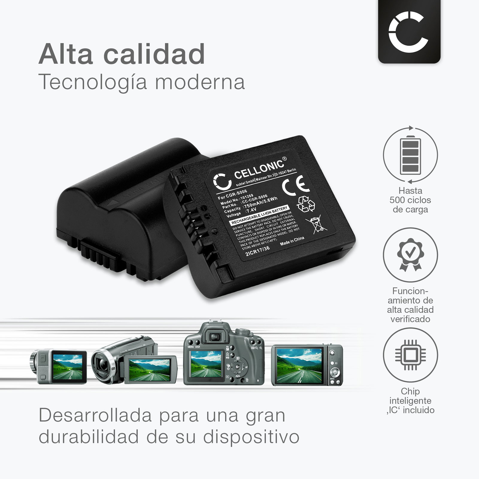 PATONA 2x CGA-S006 E Batteria 750mAh compatibile con Panasonic Lumix DMC-FZ7 FZ8 FZ18 FZ28