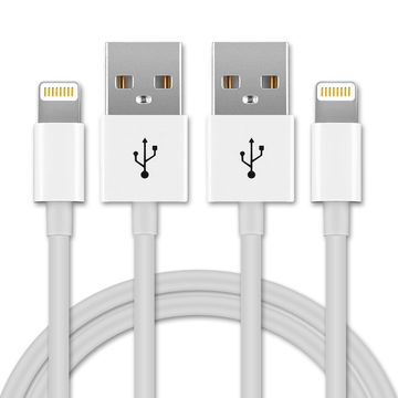 2x Lightning 8 Pin Phone Charger Cable for Apple iPhone 14, 13, 12, 11, X, XS, XR, 8, 7, SE 1m Fast Charging Smartphone Data Cable White