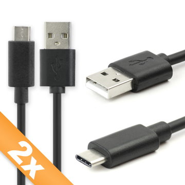 2x Cable USB para Microsoft Lumia 950 / Lumia 950 XL (USB A 2.0 -> USB Type C) - Cable de Carga y Datos 1,0m 3A negro PVC