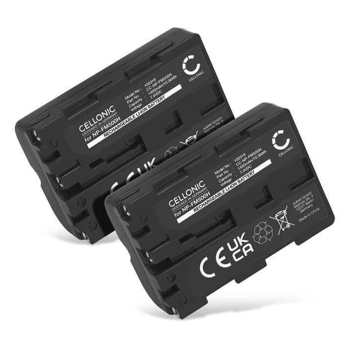 2x Batería para cámaras Sony SLT-A58 SLT-A77 SLT-A65 SLT-A57 ILCA-77M2 SLT-A99 DSLR-A200 A68 A7 II 1400mAh 7.2V - 7.4V de CELLONIC