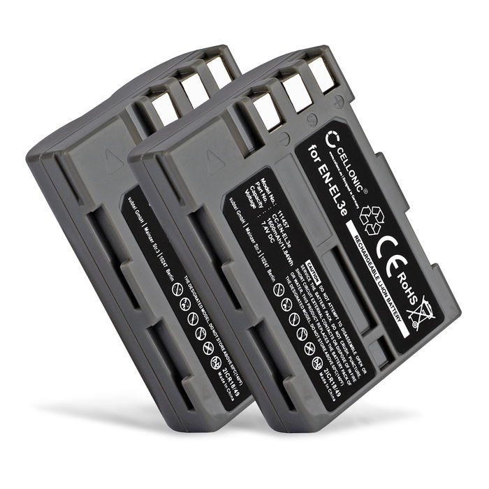 2x Nikon EN-EL3e Batería 1600mAh 7.2V - 7.4V de CELLONIC
