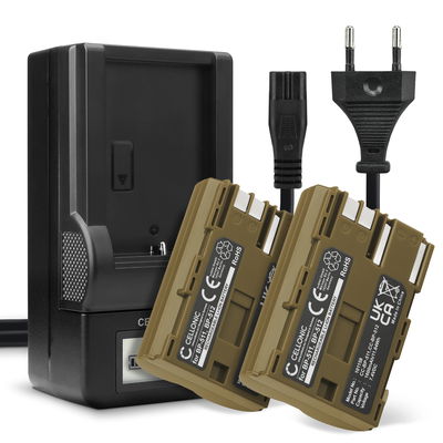 2x Batería para Canon 5D, Canon 40D, Canon 300D, Canon 20D, Canon 50D, Canon 30D, Canon PowerShot G5, Canon G2, Canon G6 - 2x Batería para Cámaras Canon BP-511 / BP-511A / BP-512 1600mAh + Cargador rápido CB-5L