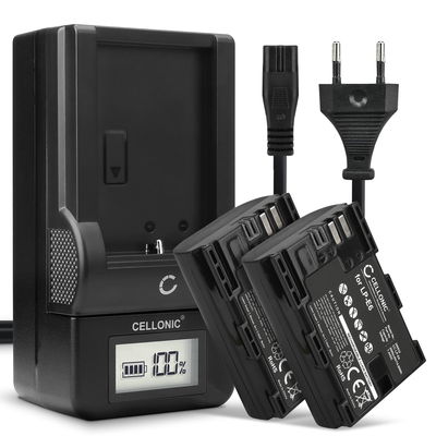 2x Batería para Canon 70D, Canon 5D Mark IV, Canon 80D, Canon 7D, Canon 5D Mark II, Canon 60D, Canon Mark III, Canon 5DSR, Canon 5DS, Canon 6D - 2x Batería para Cámaras Canon LP-E6 / LP-E6NH 2000mAh + Cargador rápido LC-E6 CBC-E6