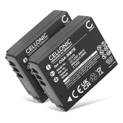2x Bateria Panasonic CGA-S007 CGR-S007 DMW-BCD10 900mAh - , Batería recargable para camaras Panasonic Lumix DMC-TZ5 DMC-TZ5 DMC-TZ3 DMC-TZ1 DMC-TZ4 DMC-TZ2