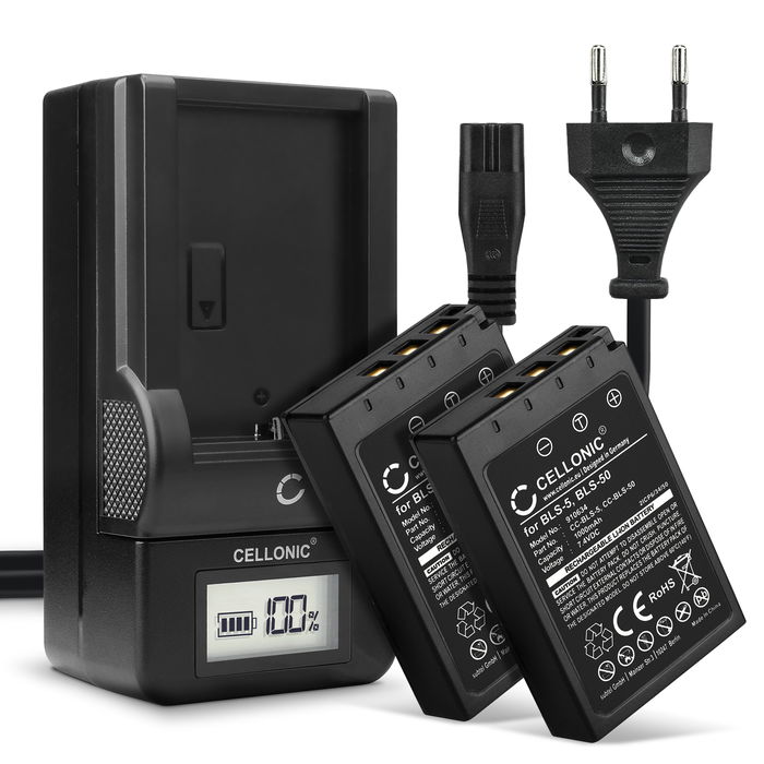 2x Olympus OM System OM-5 Batería 1000mAh 7.2V - 7.4V + Cargador de CELLONIC