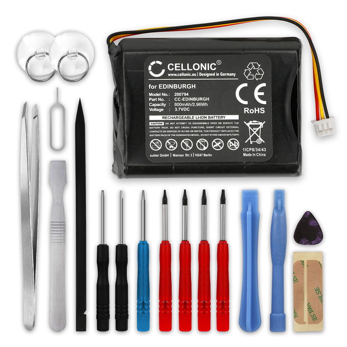 TomTom Rider Europe Batería 800mAh 3.6V - 3.7V + Juego de herramientas de CELLONIC