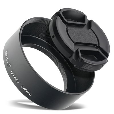 LN-46S Cámara Parasol para Olympus M.Zuiko Digital 17mm 1.8 ED, Universal Ø 46mm – Metal rosca Circular / Cilíndrico Parasol de CELLONIC