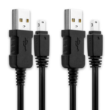 2x Cable USB para Casio Exilim EXFH20, Casio Exilim Z75, Casio F1, Casio FC100, TR150, EXH15 - EMC-6 Cable de Carga y Datos EMC-6 12 Pin 2.0 de 1m 0.5A negro PVC