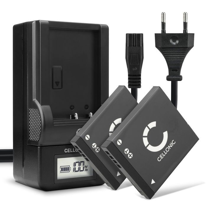 2x Panasonic Lumix DMC-FS18 Batería 700mAh 3.6V - 3.7V + Cargador DE-A92A de CELLONIC