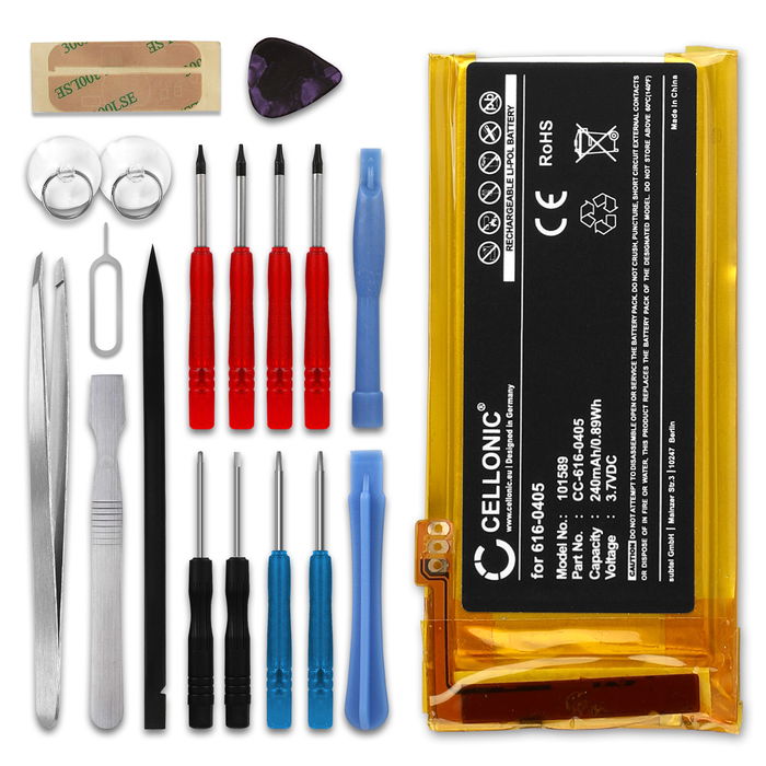 Apple iPod nano 4 Gen. - A1285 Batería 240mAh 3.6V - 3.7V + Juego de herramientas de CELLONIC