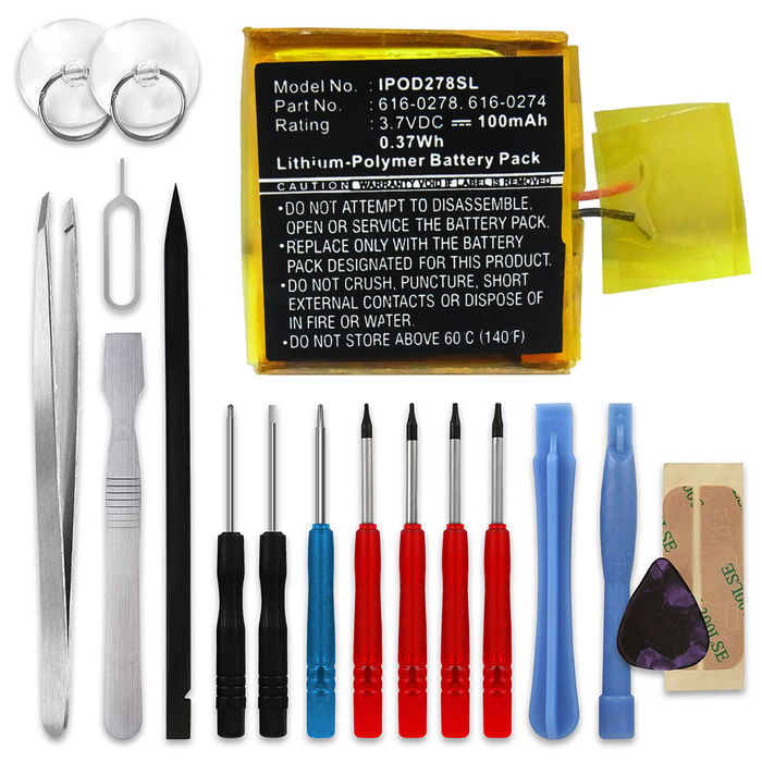 Apple iPod Shuffle 2 Gen. - A1204 Batería 100mAh 3.6V - 3.7V + Juego de herramientas de subtel