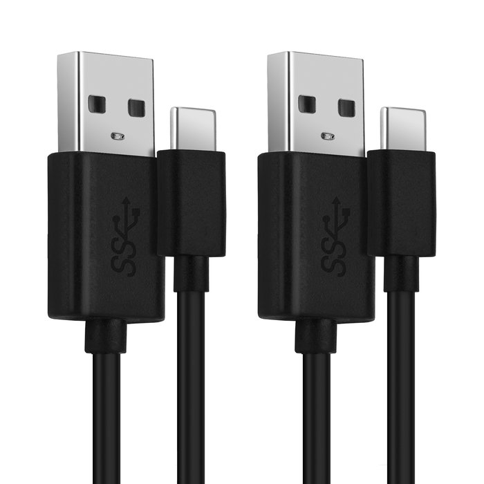 2x Cable USB para GoPro Hero 5, 6, 7, 8, 9, 10, 11, Max, Max 360, Fusion - Cable de Carga y Datos 1m 3A negro PVC