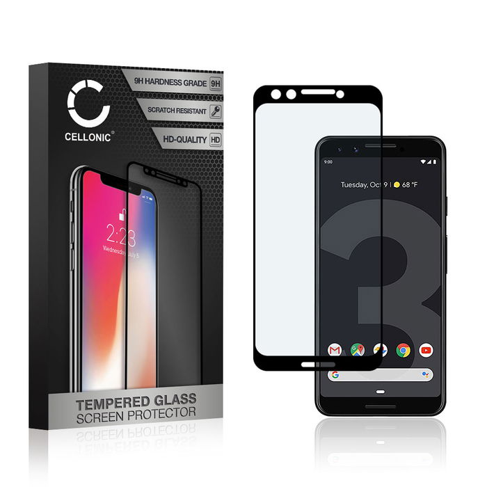 Protector pantalla móvil Google Pixel 3 autoadhesivo de CELLONIC - Screen protector, (Calidad HD / 3D Case-friendly / 0,33mm / 9H)