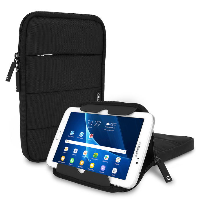 Funda para tablets de 8 pulgadas universal de CELLONIC de nylon negro - Funda protectora con burbujas antigolpes, resistente al agua | Bolsa para tablet con función de soporte
