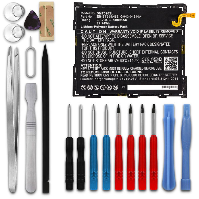 subtel Replacement Tablet Battery for Samsung SM-T590 Galaxy Tab A 10.5 Wi-Fi, SM-T595 Galaxy Tab A 10.5 LTE + 17-Tool Tablet Repair Kit - EB-BT595ABE, GH43-04840A 7300mAh