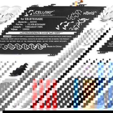 Batería para tablet Samsung SM-T830 Galaxy Tab S4, Samsung SM-T835 Galaxy Tab S4 LTE - EB-BT835ABE, EB-BT835ABU, GH43-04830A 7300mAh Batería recargable de repuesto + Juego de herramientas