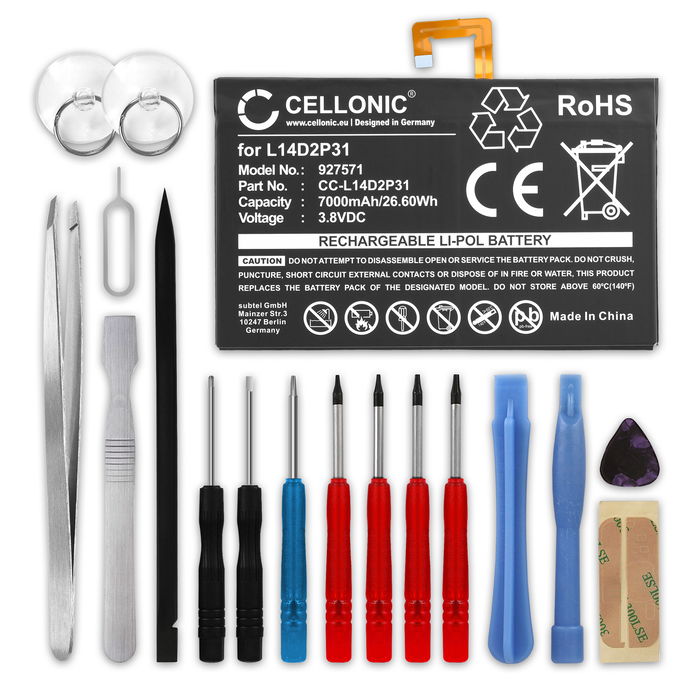 Batería para tablet Lenovo Tab 2 A10-70, Tab 2 A10-70F, Tab 2 A10-70L, TB-X103F, Tab 4 TB-X304L, TB-X704N - L14D2P31, SB18C03763 7000mAh Batería recargable de repuesto + Juego de herramientas