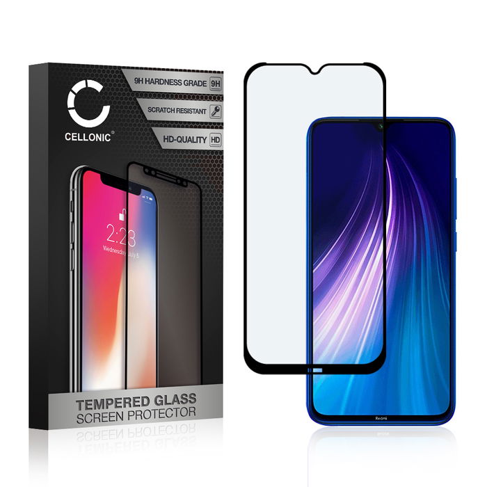 Protector pantalla móvil Xiaomi Redmi Note 8 autoadhesivo de CELLONIC - Screen protector, (Calidad HD / 3D Full Cover / 0,33mm / 9H)