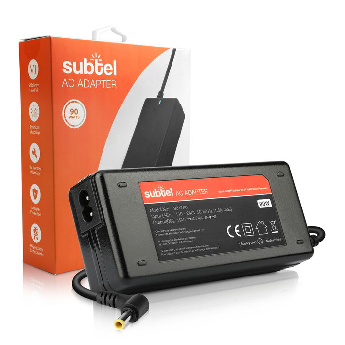 Cargador para notebooks Samsung M60 M55, P60 Pro P50 Pro, RC520, E172, Q70, R730 R540, NC10 N150 - Fuente Alimentación 90W, 19V Cable de Carga 2.6m AlimentadorXE500T1C, conexión(5.5mm x 3mm + pin)