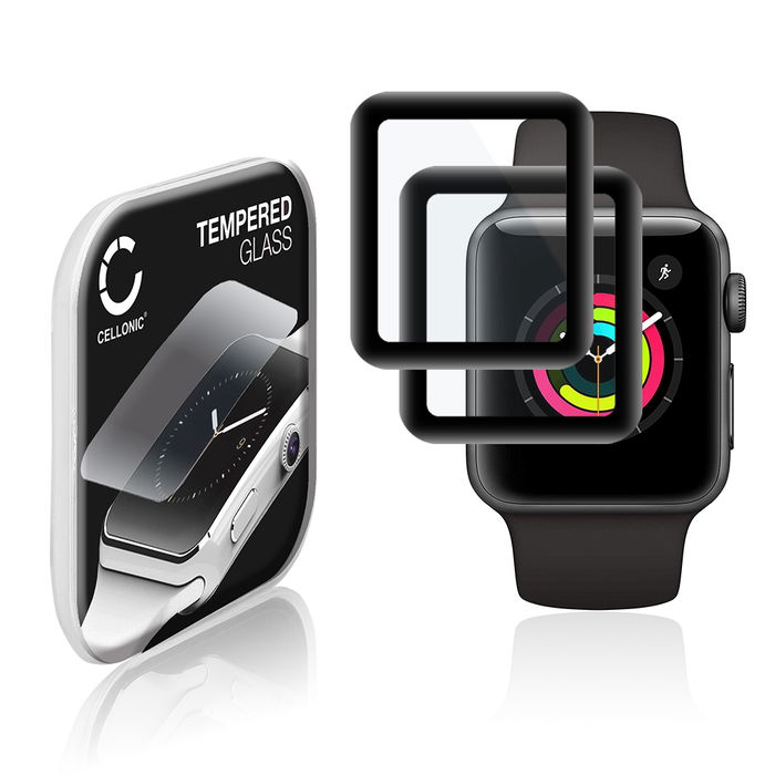 2x Protector de pantalla para smartwatch Apple Watch 1, Watch 2, Watch 3 - 38mm de CELLONIC - Tempered Glass (Calidad HD / 3D Full Cover / 0,30mm / 9H), Screen protector, Cristal templado