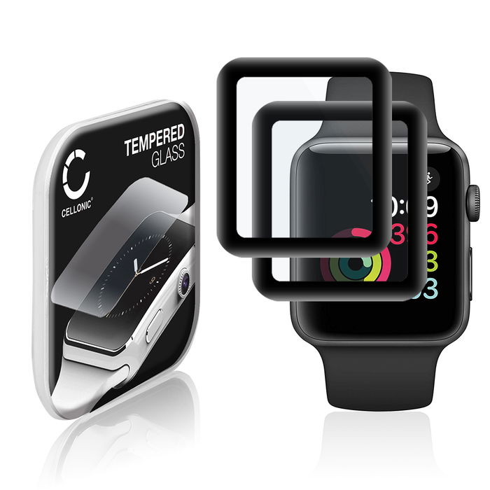 2x Protector de pantalla para smartwatch Apple Watch 1 / 2 / 3 - 42mm de CELLONIC - Tempered Glass (Calidad HD / 3D Full Cover / 0,30mm / 9H), Screen protector, Cristal templado