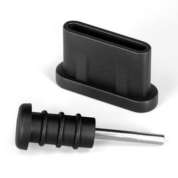 Tapones de plástico antipolvo para USB tipo C y conexión jack 3,5mm - Anti Dust Plug USB type C y conexión de auriculares, Tapas antipolvo resistentes al agua, color: negro