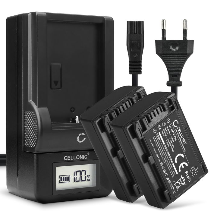 2x Sony FDR-AX33 Batería 650mAh 7.2V - 7.4V + Cargador de CELLONIC