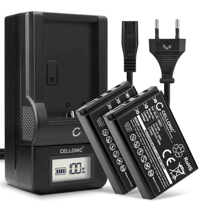 2x Batería de repuesto para Kodak Easyshare P850 1400mAh + Cargador KLIC-5001