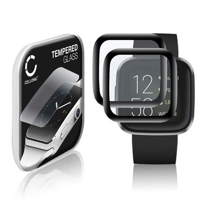 2x Protector de pantalla para smartwatch FitBit Versa 2 / Versa 2 SE de CELLONIC - Tempered Glass (Calidad HD / 3D Full Cover / 0,33mm / 9H), Screen protector, Cristal templado