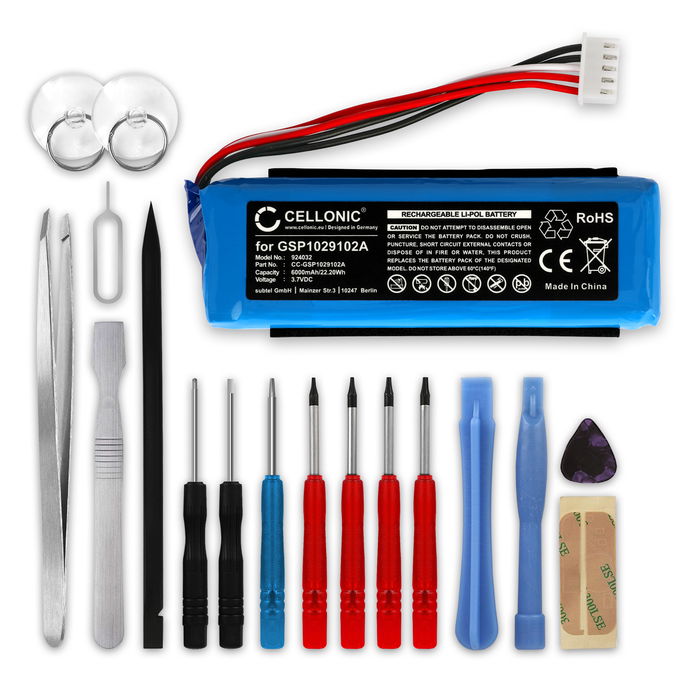 Batería para JBL Charge 3 + Set de herramientas - Batería Altavoces Bluetooth GSP1029102A de 6000mAh de CELLONIC