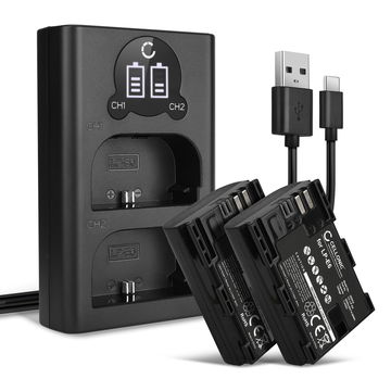 2x Batería Canon LP-E6 / LP-E6N / LP-E6NH 2000mAh para cámaras Canon 5D Mark IV, Canon 80D, Canon 7D + Cargador Doble CBC-E6 LC-E6 Baterías de repuesto