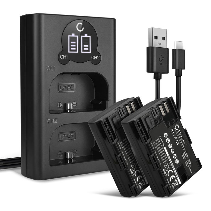 2x Canon EOS 80D Batería 2000mAh 7.4V + Cargador Doble de CELLONIC