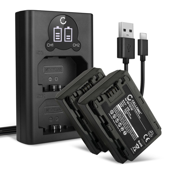 2x Sony Alpha 7 IV Batería 2040mAh 7.2V - 7.4V + Cargador Doble de CELLONIC