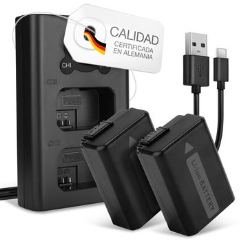 2x Batería para Sony A6000, Alpha 6400, A6100, Sony ZV-E10, Sony NEX-3, Sony Alpha 7, NEX-5 - Batería 1030mAh de Cámaras Sony NPFW50 + Cargador Doble USB BC-VW1