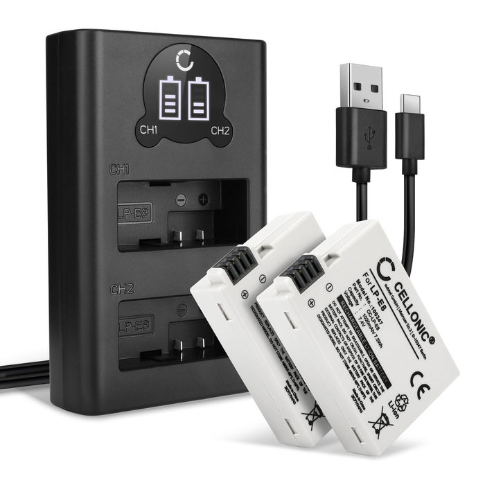 2x Canon EOS 650D Batería 1020mAh 7.2V - 7.4V + Cargador Doble de CELLONIC