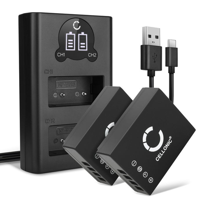 2x Fuji X-M1 Batería 1140mAh 7.2V - 7.4V + Cargador Doble de CELLONIC