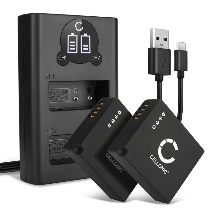 2x Panasonic Lumix DC-TZ90 Batería 730mAh 7.2V - 7.4V + Cargador Doble de CELLONIC