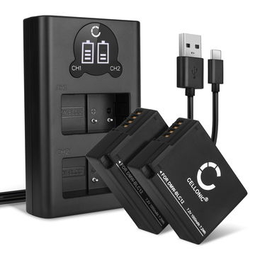 2x Batería para Panasonic FZ1000, Lumix FZ300, Lumix FZ2000, Lumix G70, Lumix G6, Lumix FZ200, Lumix GH2, Lumix G5, Lumix FZ330, Lumix FZ1000 II - 2x Batería para Cámaras Panasonic DMW-BLC12 DMW-BLC12E 1000mAh + Cargador USB Doble DE-A80