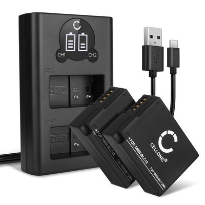 2x Batería para Panasonic FZ1000, Lumix FZ300, Lumix FZ2000, Lumix G70, Lumix G6, Lumix FZ200, Lumix GH2, Lumix G5, Lumix FZ330, Lumix FZ1000 II - 2x Batería para Cámaras Panasonic DMW-BLC12 DMW-BLC12E 1000mAh + Cargador USB Doble DE-A80