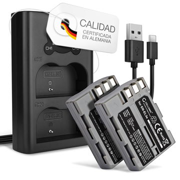 2x Batería para cámaras - EN-EL3e EN-EL3a EN-EL3 1600mAh + Cargador Doble MH-18a Batería de repuesto