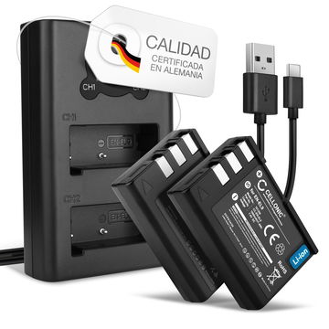 2x Batería para Nikon D3000, Nikon D5000, Nikon D40, Nikon D40, Nikon D60 - 2x Batería para Cámaras Nikon EN-EL9a EN-EL9 EN-EL9e de 1000mAh 7.2V - 7.4V + Cargador doble USB MH-23 - EN EL9 ENEL9 EN-EL9a EN-EL9e